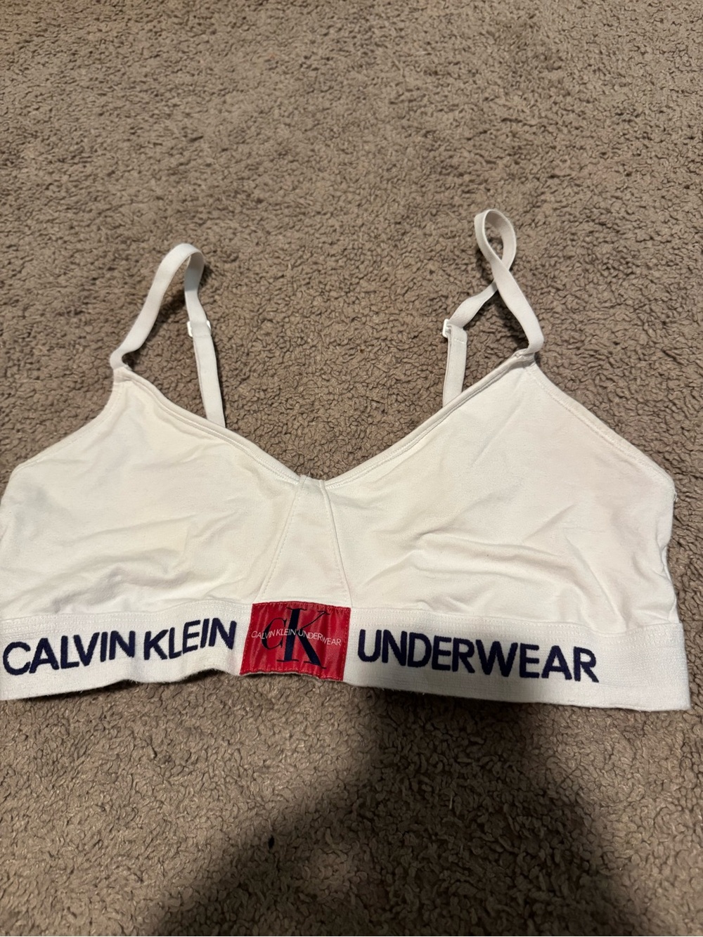 Calvin Klein White and Navy Stretch Bralette - Women Intimates
